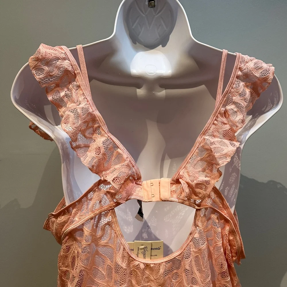 Elegant Moments Pink 2-Piece Set Lace Dress and G-String Size 3X NWT